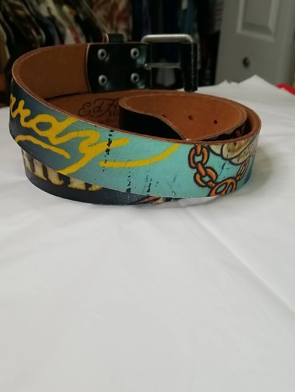 Ed Hardy Leather Belt Mens Small Genuine Vintage